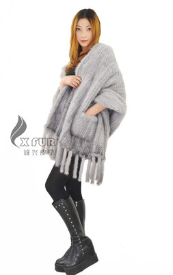 【CX-B-M-25C 寶藍(lán)水貂毛手工編織女士皮草披肩 皮草批發(fā)】價(jià)格,廠家,圖片,圍巾,桐鄉(xiāng)市誠興皮草制品-